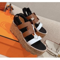 Top Grade Hermes Havane 30 Platform Sandals 5.5cm in Calfskin Brown/White 0104015