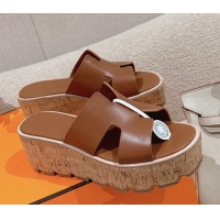 Perfect Hermes Eze 30 Platform Slide Sandals in Calfskin Brown 0104023