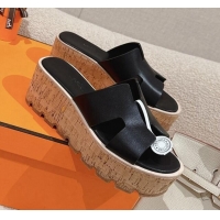 Shop Cheap Hermes Eze 30 Platform Slide Sandals in Calfskin Black 0104025