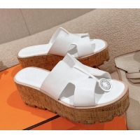 Good Quality Hermes Eze 30 Platform Slide Sandals in Calfskin White 0104026