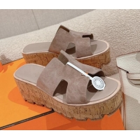 Purchase Hermes Eze 30 Platform Slide Sandals in Suede Grey 0104027