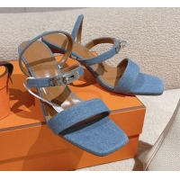 Buy Luxury Hermes Glamour Denim Heel Sandals 7.5cm Blue 0104028