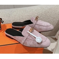 Luxury Hermes Oz Flat Mules in Suede Purple Grey 0104030