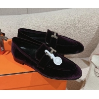 Popular Style Hermes Paris Loafers in Velvet Purple 0104038