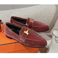 Low Cost Hermes Paris Loafers in Velvet Rose Wool Pink 0104039