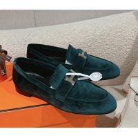 Top Design Hermes Paris Loafers in Velvet Dark Green 0104040