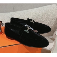 Charming Hermes Paris Loafers in Velvet Black 0104041