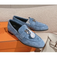 Best Price Hermes Paris Loafers in Suede Light Blue 0104045