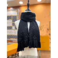 Top Quality Louis Vuitton Logomania Wool Long Scarf with Fringe 30x175cm LV011001 Black 2 2024