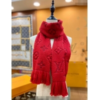 Buy Discount Louis Vuitton Logomania Wool Long Scarf with Fringe 30x175cm LV011001 Red 2024