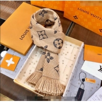 Super Quality Louis Vuitton Monogram Giant Jungle Logomania Wool Long Scarf with Fringe 39.5x176cm LV10006 Beige 2024