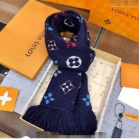 Popular Style Louis Vuitton Logomania Rainbow Wool Long Scarf with Fringe 30x175cm LV011002 Navy Blue 2024