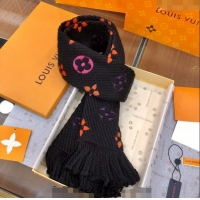 Best Price Louis Vuitton Logomania Rainbow Wool Long Scarf with Fringe 30x175cm LV011002 Black 2024