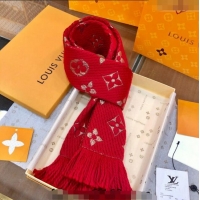 Top Design Louis Vuitton Logomania Wool Long Scarf with Fringe 30x175cm LV011003 Red/Gold 2024