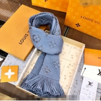 Well Crafted Louis Vuitton Logomania Wool Long Scarf with Fringe 30x175cm LV011003 Light Blue/Silver 2024