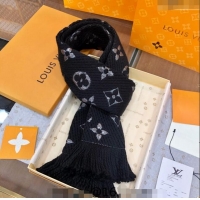 Super Quality Louis Vuitton Logomania Wool Long Scarf with Fringe 30x175cm LV011003 Black/Silver 2024