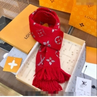 Good Taste Louis Vuitton Logomania Wool Long Scarf with Fringe 30x175cm LV011003 Red/Silver 2024