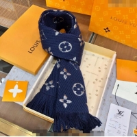 Super Quality Louis Vuitton Logomania Wool Long Scarf with Fringe 30x175cm LV011003 Navy Blue/Silver 2024