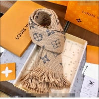 Top Quality Louis Vuitton Logomania Wool Long Scarf with Fringe 30x175cm LV011003 Beige/Silver 2024