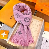 Top Grade Louis Vuitton Logomania Wool Long Scarf with Fringe 30x175cm LV011003 Pink/Silver 2024 