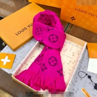 Popular Style Louis Vuitton Logomania Wool Long Scarf with Fringe 30x175cm LV011004 Neon Pink 2024