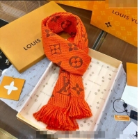 Top Quality Louis Vuitton Logomania Wool Long Scarf with Fringe 30x175cm LV011004 Orange 2024