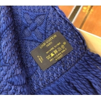 Popular Style Louis Vuitton Logomania Wool Long Scarf with Fringe 30x175cm LV011004 Navy Blue 2024