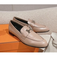 Sophisticated Hermes Paris Loafers in Calfskin Khaki Grey 104052