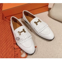 Luxurious Hermes Royal Loafers in Calfskin White 104057