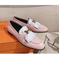 Stylish Hermes Royal Loafers in Calfskin Pink/White 0104060