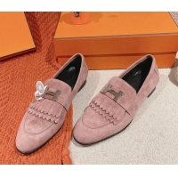 Charming Hermes Royal Loafers in Suede Light Pink 104064