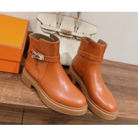 Low Cost Hermes Veo Ankle Boots in Calfskin with Kelly Buckle Brown 0104068