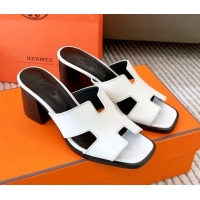 Good Quality Hermes Helia Heel Slide Sandals 6cm in Calfskin White 0104075