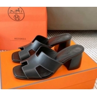 Purchase Hermes Helia Heel Slide Sandals 6cm in Calfskin Black 0104077