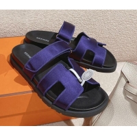 Grade Quality Hermes Chypre Flat Sandals in Satin Fabric Purple 0104080