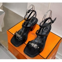 Best Product Hermes Ivresse Heel SandalS 8.5cm in Calfskin Leather with Medor Studs Black 0123001