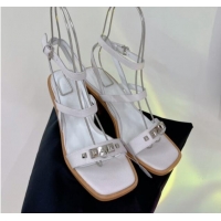 Popular Style Hermes Ivresse Heel SandalS 8.5cm in Grained Calfskin with Medor Studs White 123004