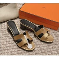 Top Grade Hermes Classic Oasis Heel Slide Sandals 4.5cm in Palm Grained Leather Gold 123007