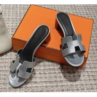 Best Price Hermes Classic Oasis Heel Slide Sandals 4.5cm in Palm Grained Leather Silver 0123008