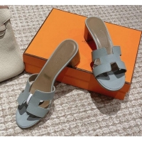 Unique Style Hermes Classic Oasis Heel Slide Sandals 4.5cm in Palm Grained Leather Pale Blue 0123009