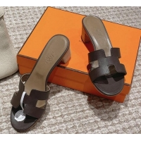 Buy Luxury Hermes Classic Oasis Heel Slide Sandals 4.5cm in Palm Grained Leather Dark Grey 0123010