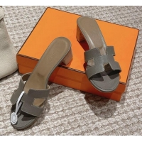 Best Product Hermes Classic Oasis Heel Slide Sandals 4.5cm in Palm Grained Leather Grey 123011