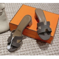 Good Quality Hermes Classic Oasis Heel Slide Sandals 4.5cm in Palm Grained Leather Grey 123012