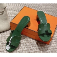 Grade Quality Hermes Classic Oasis Heel Slide Sandals 4.5cm in Palm Grained Leather Green 123015