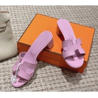 Feminine Hermes Classic Oasis Heel Slide Sandals 4.5cm in Palm Grained Leather Purple 123018