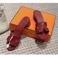 Good Looking Hermes Classic Oasis Heel Slide Sandals 4.5cm in Palm Grained Leather Burgundy 123019