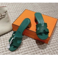 Top Design Hermes Classic Oasis Heel Slide Sandals 4.5cm in Palm Grained Leather Green 123021