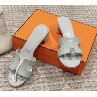 Best Grade Hermes Classic Oasis Heel Slide Sandals 4.5cm in Palm Grained Leather Pale Grey 123024