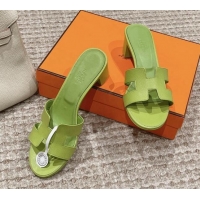 Top Grade Hermes Classic Oasis Heel Slide Sandals 4.5cm in Palm Grained Leather Light Green 123025