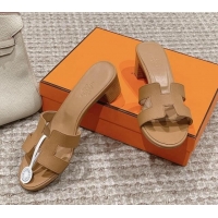 Unique Style Hermes Classic Oasis Heel Slide Sandals 4.5cm in Palm Grained Leather Light Brown 0123027